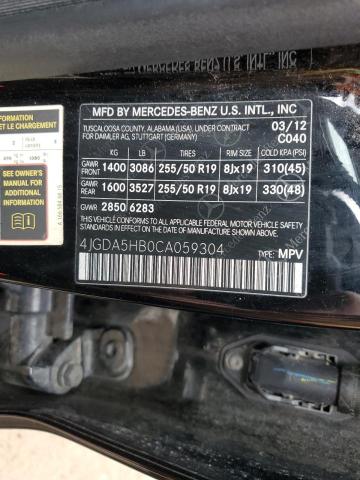 4JGDA5HB0CA059304 - 2012 MERCEDES-BENZ ML 350 4MATIC BLACK photo 13