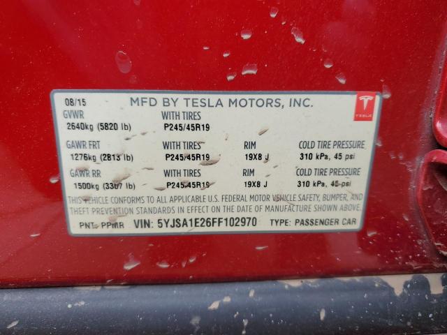 5YJSA1E26FF102970 - 2015 TESLA MODEL S წითელი ფოტო 13