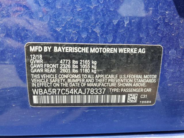 WBA5R7C54KAJ78337 - 2019 BMW 330XI BLUE photo 12