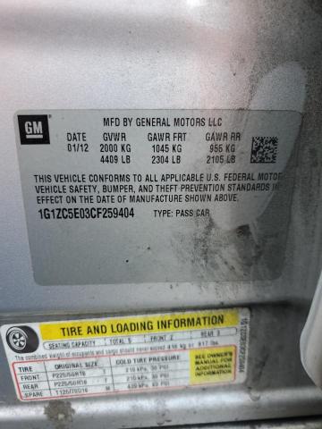 1G1ZC5E03CF259404 - 2012 CHEVROLET MALIBU 1LT SILVER photo 12