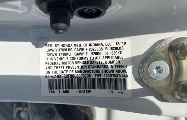 19XFC2F80LE005205 - 2020 HONDA CIVIC SPORT 白色 照片 10
