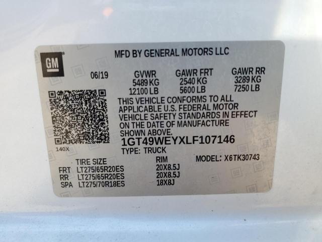 1GT49WEYXLF107146 - 2020 GMC SIERRA K3500 DENALI WHITE photo 12