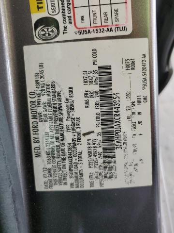 3FAHP0JAXCR443854 - 2012 FORD FUSION SEL GRAY photo 12