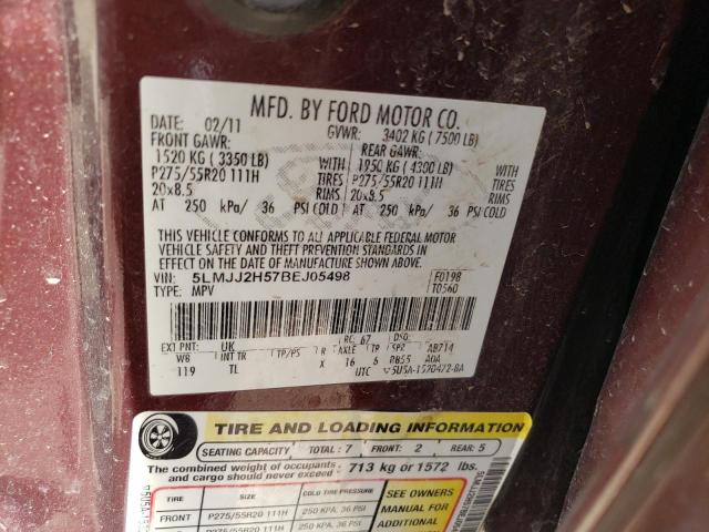 5LMJJ2H57BEJ05498 - 2011 LINCOLN NAVIGATOR 勃艮第红 照片 14