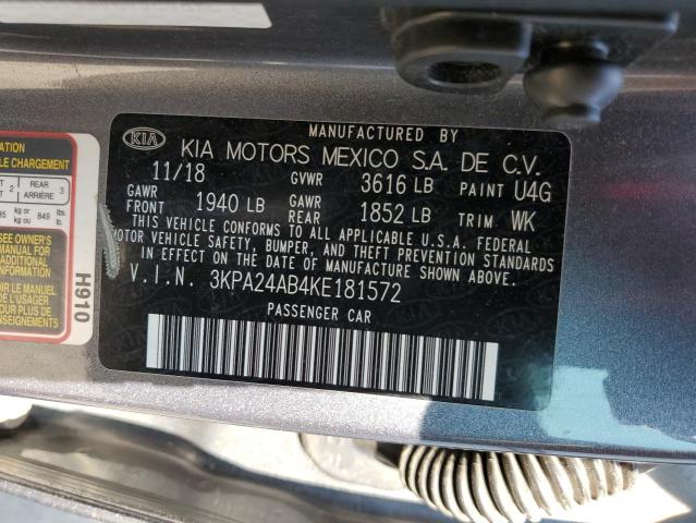 3KPA24AB4KE181572 - 2019 KIA RIO S GRAY photo 12