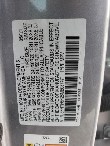 5FNYF6H28MB087471 - 2021 HONDA PILOT SE GRAY photo 13