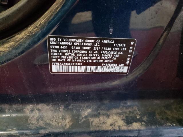 1VWLA7A3XKC010657 - 2019 VOLKSWAGEN PASSAT WOLFSBURG 蓝色 照片 12