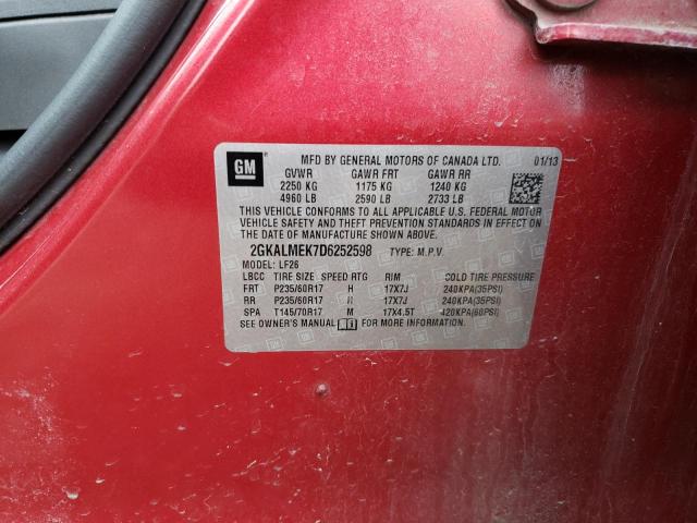 2GKALMEK7D6252598 - 2013 GMC TERRAIN SLE RED photo 13