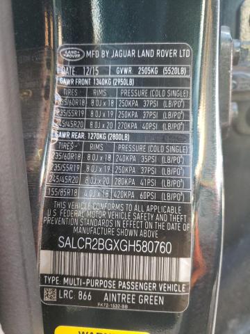 SALCR2BGXGH580760 - 2016 LAND ROVER DISCOVERY HSE GREEN photo 12