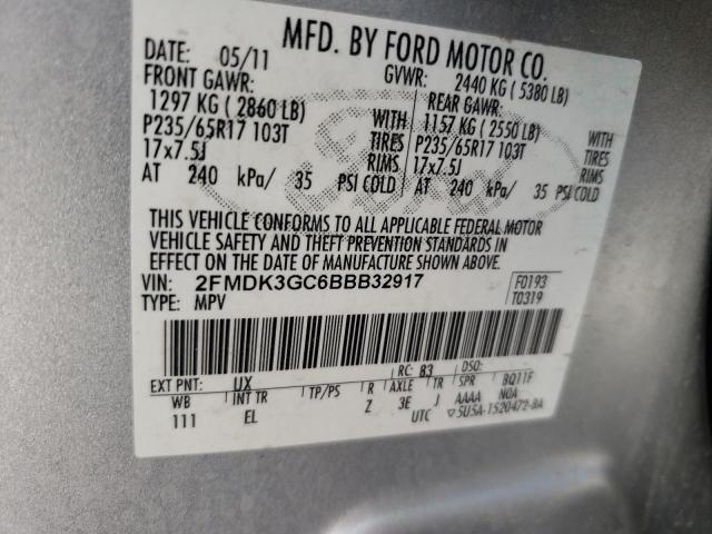 2FMDK3GC6BBB32917 - 2011 FORD EDGE SE SILVER photo 13