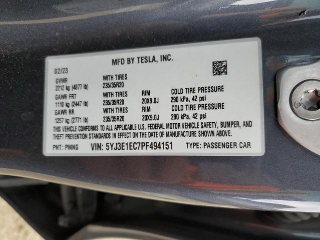 5YJ3E1EC7PF494151 - 2023 TESLA MODEL 3 Մոխրագույն լուսանկար 13