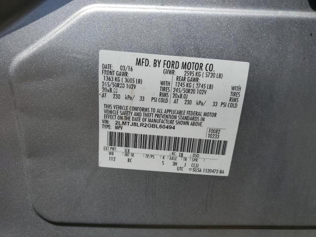 2LMTJ8LR2GBL60494 - 2016 LINCOLN MKX RESERVE SILVER photo 13