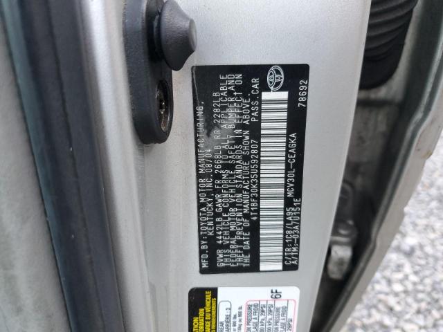 4T1BF30K35U592807 - 2005 TOYOTA CAMRY LE ვერცხლისფერი ფოტო 12