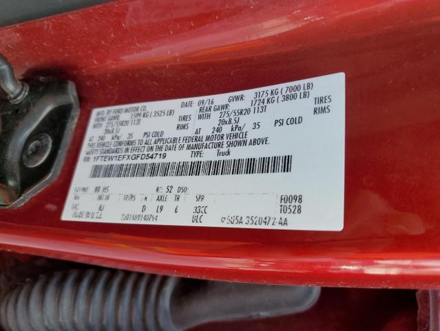 1FTEW1EFXGFD54719 - 2016 FORD F150 SUPERCREW RED photo 12