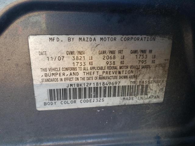 JM1BK12F181849697 - 2008 MAZDA 3 I GRAY photo 12