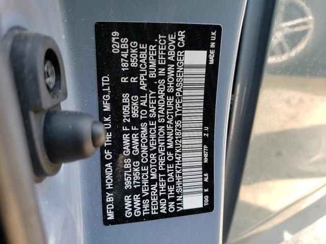 SHHFK7H47KU218735 - 2019 HONDA CIVIC SPORT 灰色 照片 13