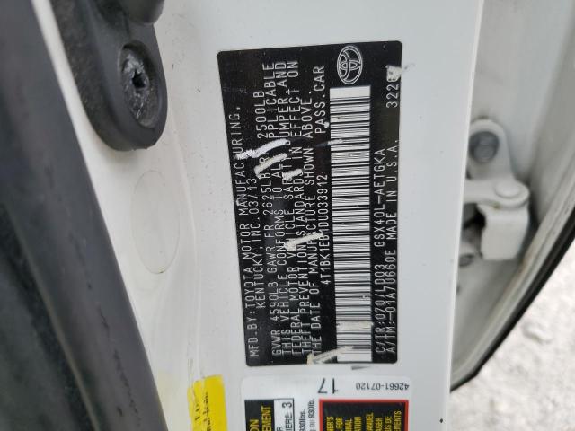 4T1BK1EB1DU033912 - 2013 TOYOTA AVALON BASE 白色 照片 12