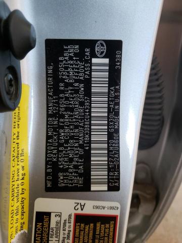 4T1BK3DB8CU443957 - 2012 TOYOTA AVALON BASE Gümüş foto 13