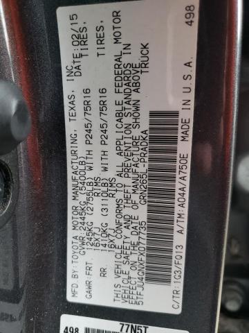 5TFJU4GNXFX077735 - 2015 TOYOTA TACOMA DOUBLE CAB PRERUNNER GRAY photo 12