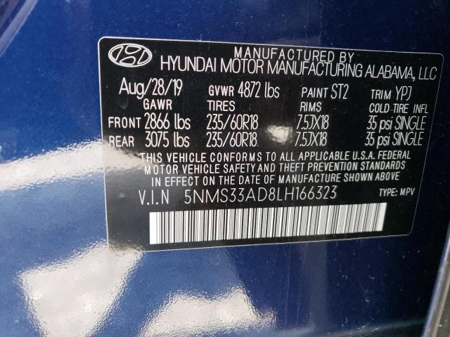 5NMS33AD8LH166323 - 2020 HYUNDAI SANTA FE SEL BLUE photo 13