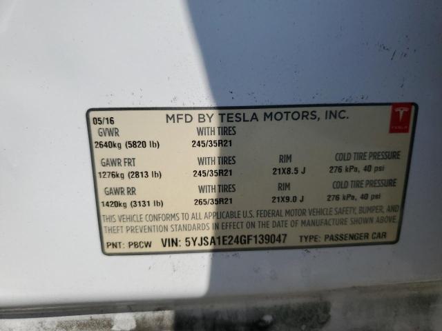 5YJSA1E24GF139047 - 2016 TESLA MODEL S 白色 照片 12