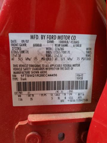 1FTSW21R28EC44456 - 2008 FORD F250 SUPER DUTY RED photo 12
