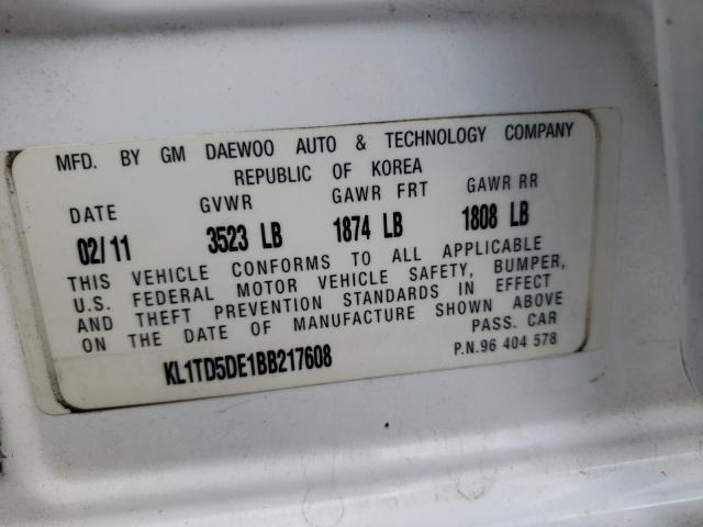 KL1TD5DE1BB217608 - 2011 CHEVROLET AVEO LS 白色 照片 12