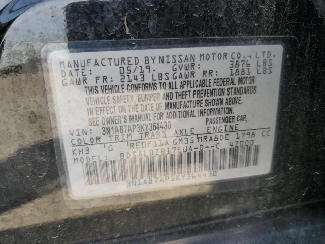 3N1AB7AP3KY364430 - 2019 NISSAN SENTRA S 黑色 照片 12