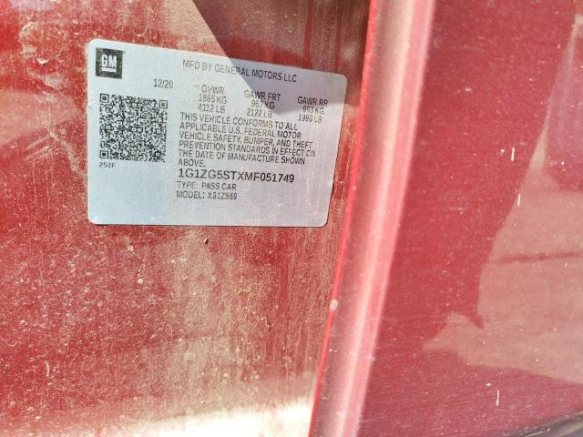 1G1ZG5STXMF051749 - 2021 CHEVROLET MALIBU RS 红色 照片 12