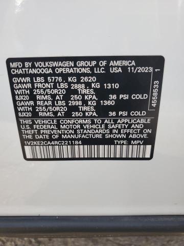 1V2KE2CA4RC221184 - 2024 VOLKSWAGEN ATLAS CROS SE WHITE photo 13