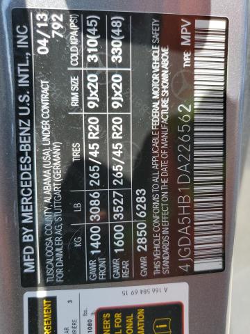 4JGDA5HB1DA226562 - 2013 MERCEDES-BENZ ML 350 4MATIC SILVER photo 13