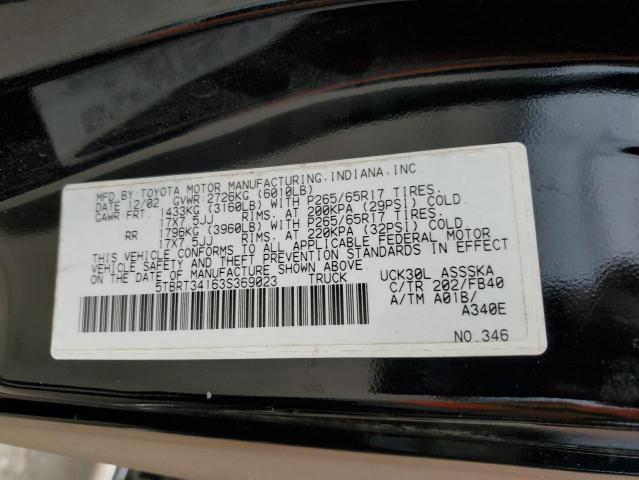 5TBRT34163S369023 - 2003 TOYOTA TUNDRA ACCESS CAB SR5 BLACK photo 13