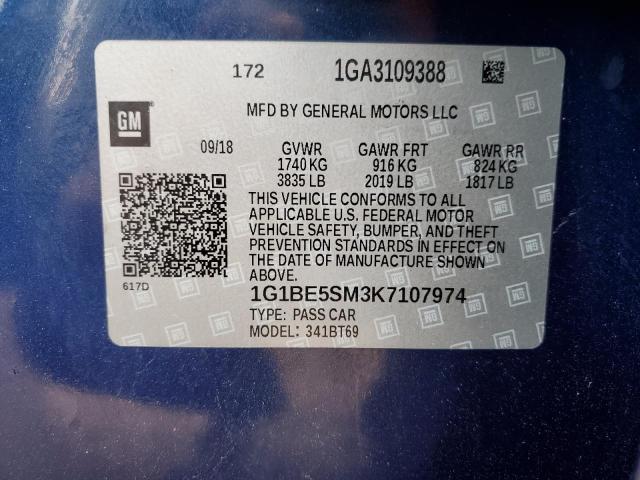 1G1BE5SM3K7107974 - 2019 CHEVROLET CRUZE LT Blau Foto 12