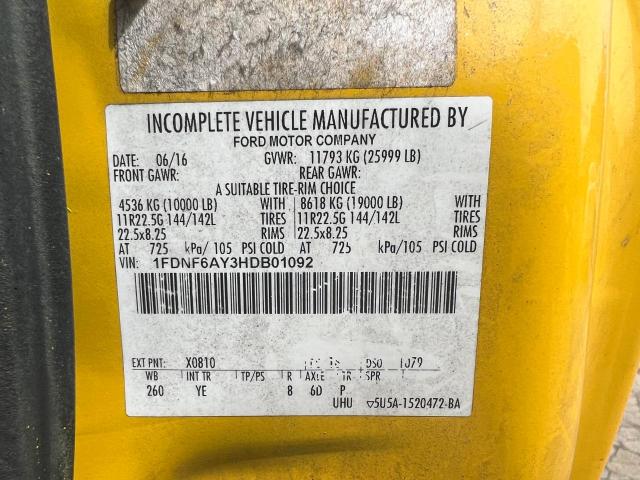 1FDNF6AY3HDB01092 - 2017 FORD F650 SUPER DUTY YELLOW photo 10