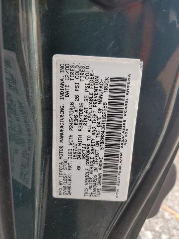 5TBRN34161S162588 - 2001 TOYOTA TUNDRA ACCESS CAB SR5 GREEN photo 12