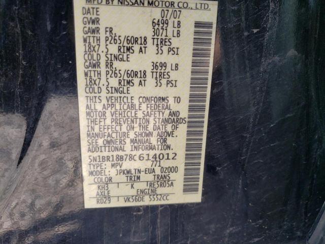 5N1BR18B78C614012 - 2008 NISSAN PATHFINDER LE 黑色 照片 13