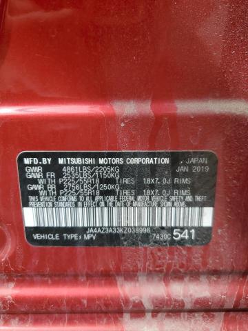 JA4AZ3A33KZ038996 - 2019 MITSUBISHI OUTLANDER SE 红色 照片 12