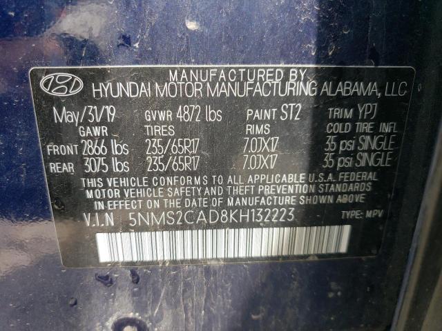 5NMS2CAD8KH132223 - 2019 HYUNDAI SANTA FE SE BLUE photo 14