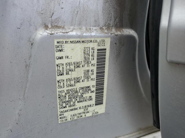 5N1AR1NB8BC618982 - 2011 NISSAN PATHFINDER S SILVER photo 12