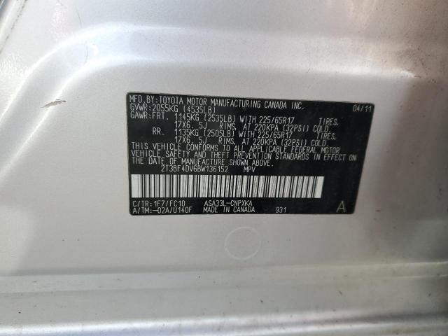 2T3BF4DV6BW136152 - 2011 TOYOTA RAV4 SILVER photo 13