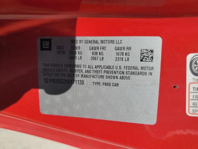 1G1FB3DS2H0171130 - 2017 CHEVROLET CAMARO LT RED photo 12