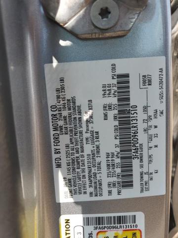 3FA6P0D96LR131510 - 2020 FORD FUSION TITANIUM SILVER photo 12