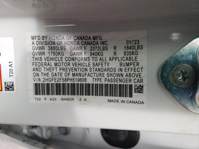 2HGFE2F58PH519606 - 2023 HONDA CIVIC SPORT 白色 照片 12