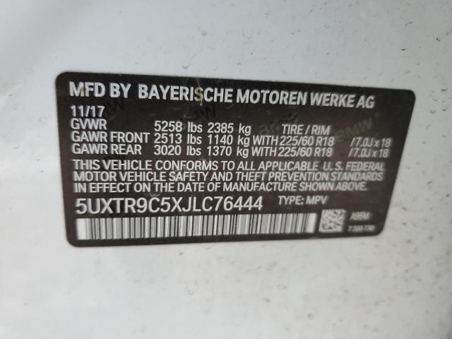 5UXTR9C5XJLC76444 - 2018 BMW X3 XDRIVE30I WHITE photo 12
