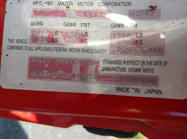 JM1FC351XJ0102301 - 1988 MAZDA RX7 Կարմիր լուսանկար 10