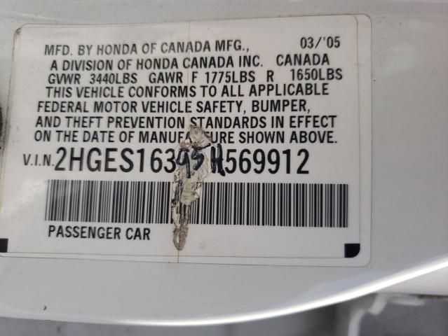 2HGES16395H569912 - 2005 HONDA CIVIC DX VP WHITE photo 12