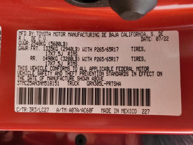 3TMCZ5AN3NM518151 - 2022 TOYOTA TACOMA DOUBLE CAB 红色 照片 13