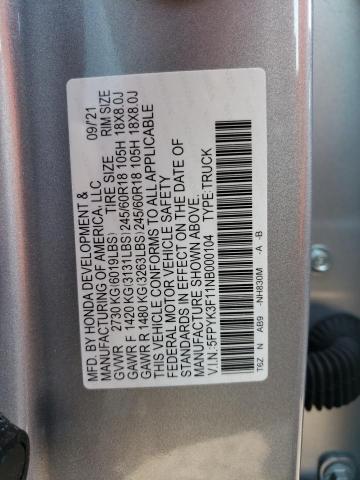 5FPYK3F11NB000104 - 2022 HONDA RIDGELINE SPORT SILVER photo 13