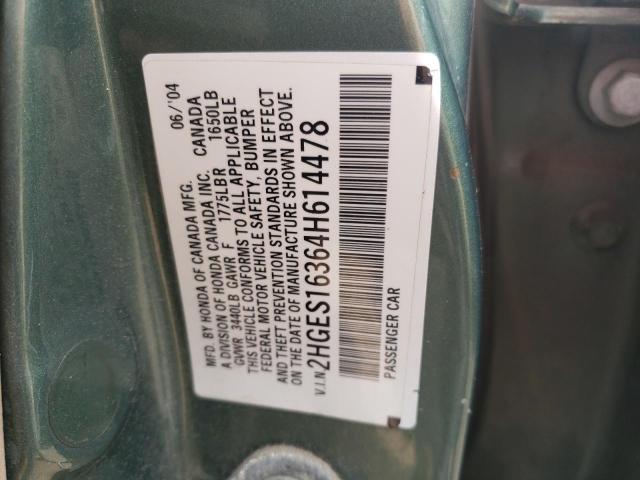 2HGES16364H614478 - 2004 HONDA CIVIC DX VP GREEN photo 12