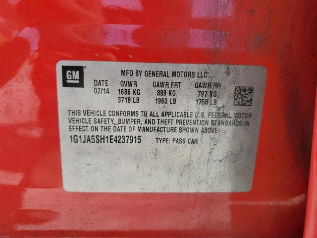 1G1JA5SH1E4237915 - 2014 CHEVROLET SONIC LS წითელი ფოტო 13